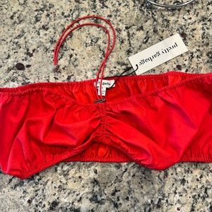 Red tube top with halter strap, adjustable